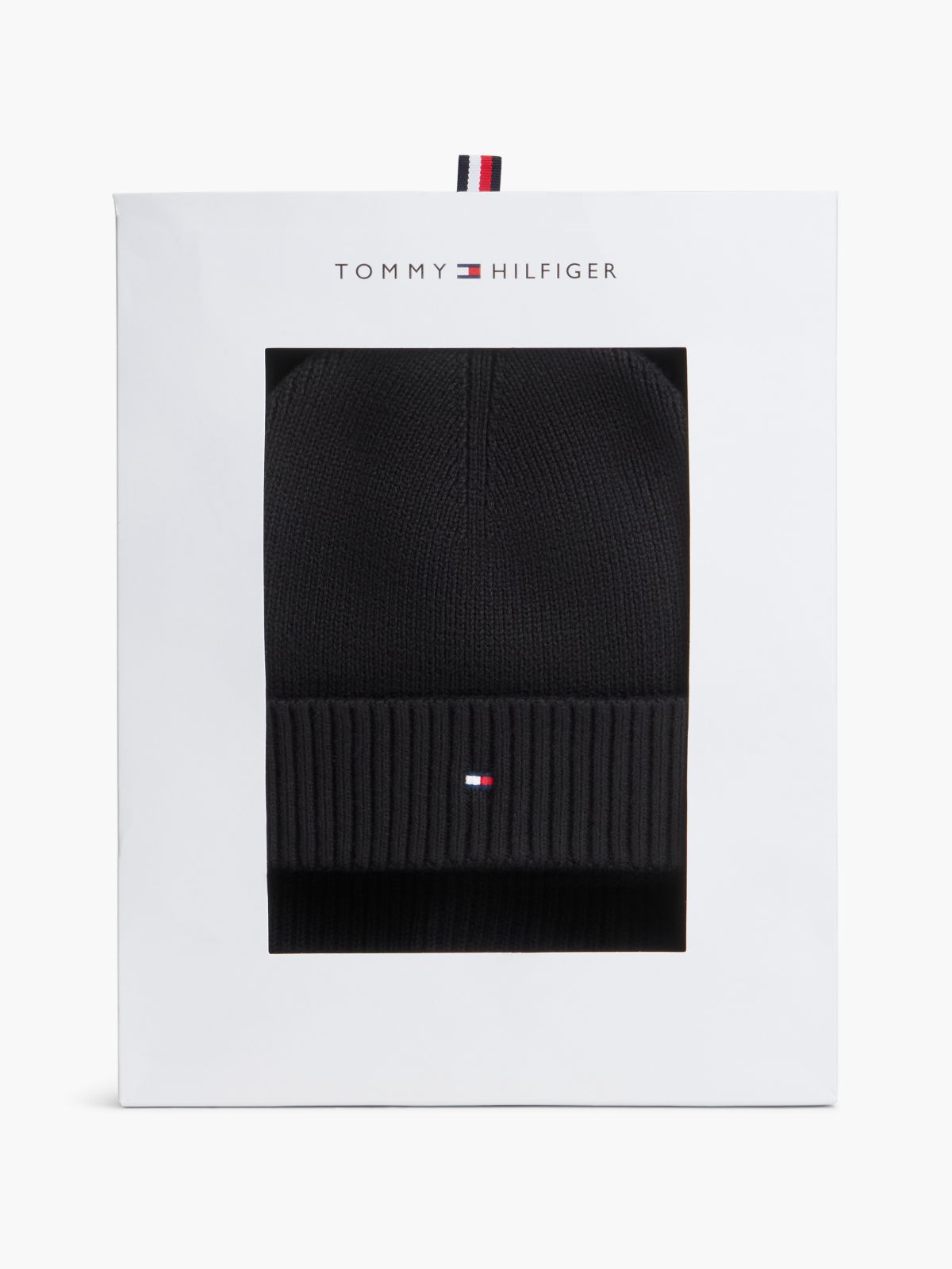 Hilfiger Flag Scarf And Beanie Gift Box — Black