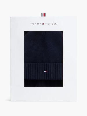 blue hilfiger flag geschenkbox mit schal und beanie für herren - tommy hilfiger