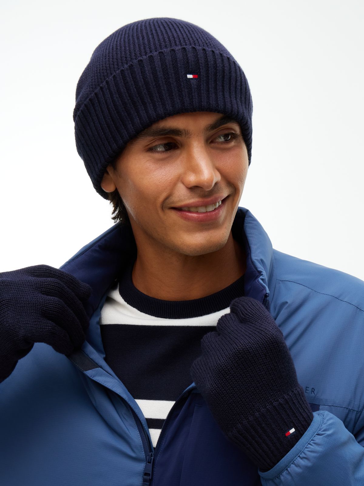 Hilfiger Flag Beanie And Gloves Gift Box — Blue
