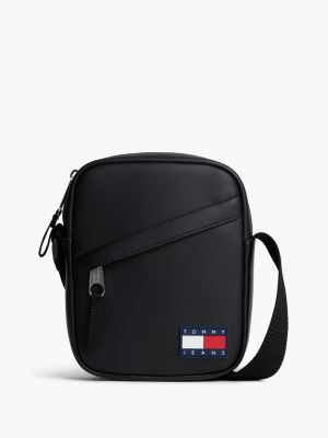 black essential rubberised logo crossbody reporter bag for men tommy jeans