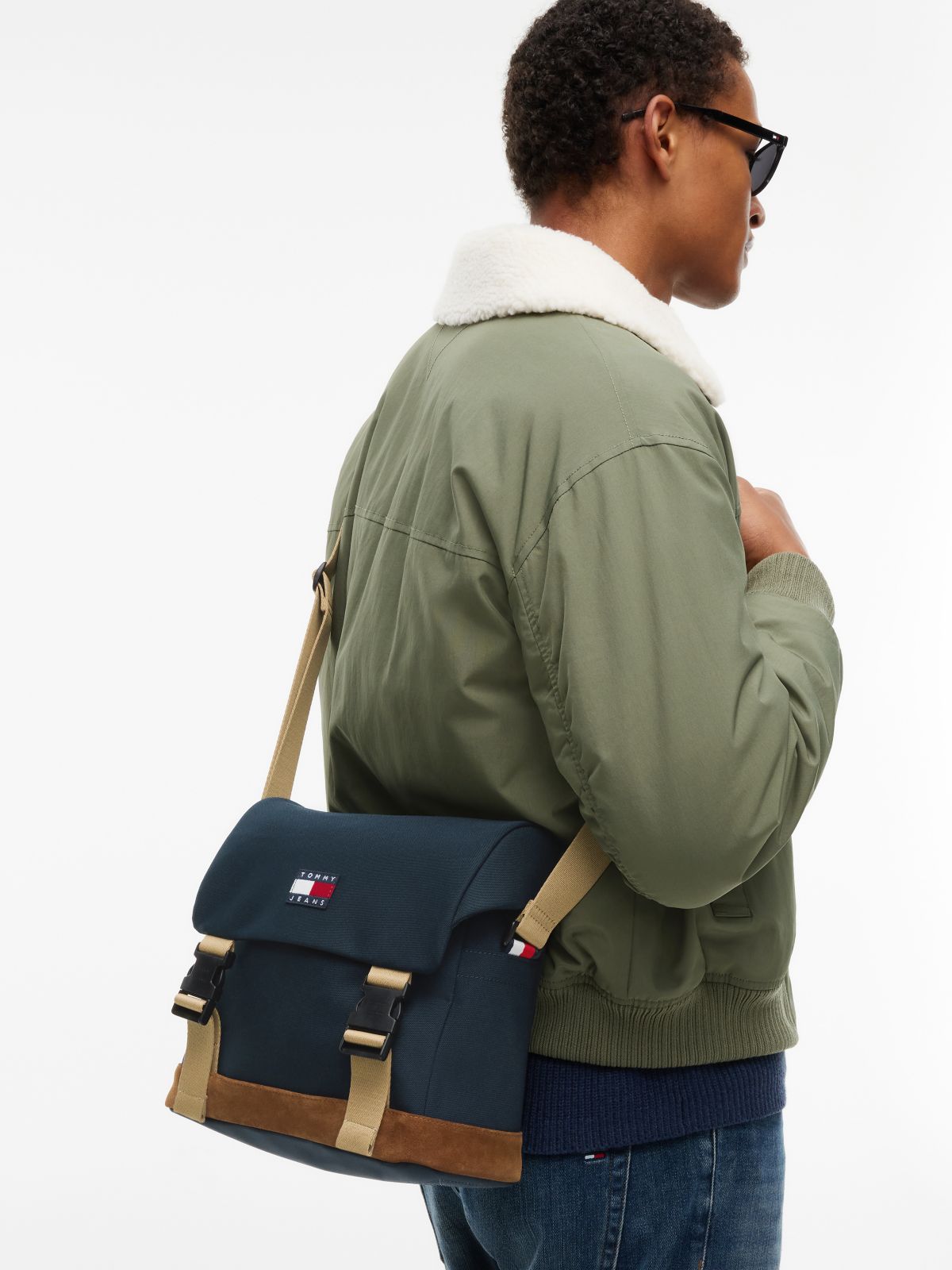 Colour-Blocked Crossbody Messenger Bag — Blue