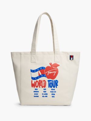 beige logo graphic textile tote bag for men tommy jeans