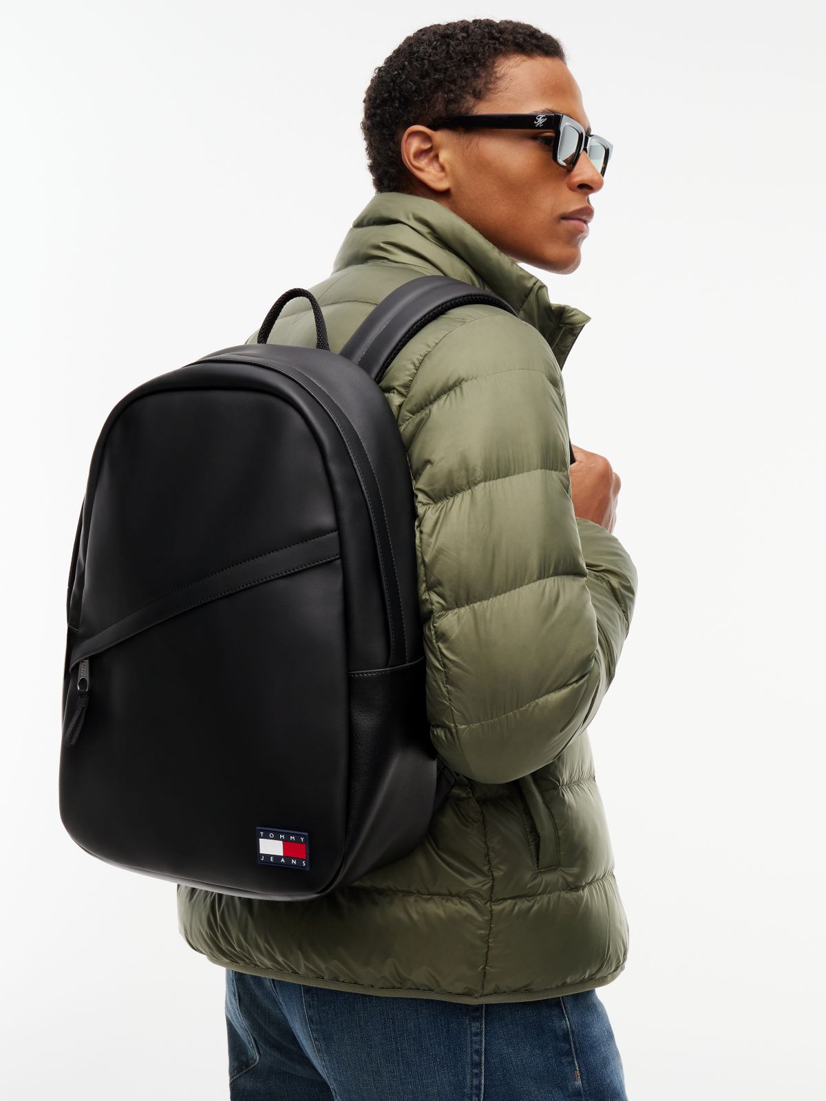 Essential Rubberised Logo Dome Backpack — Black