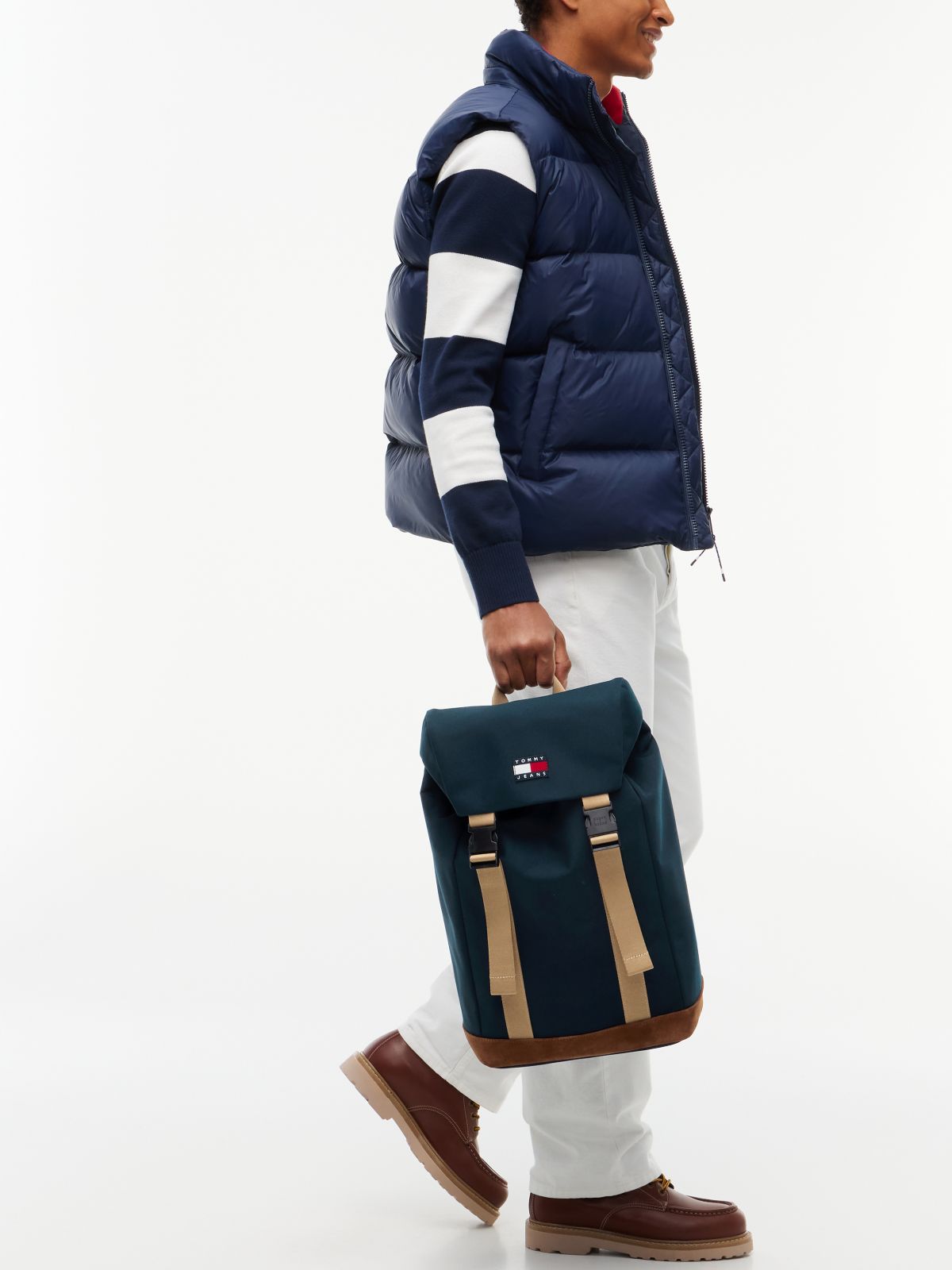 Colour-Blocked Flap Backpack — Blue