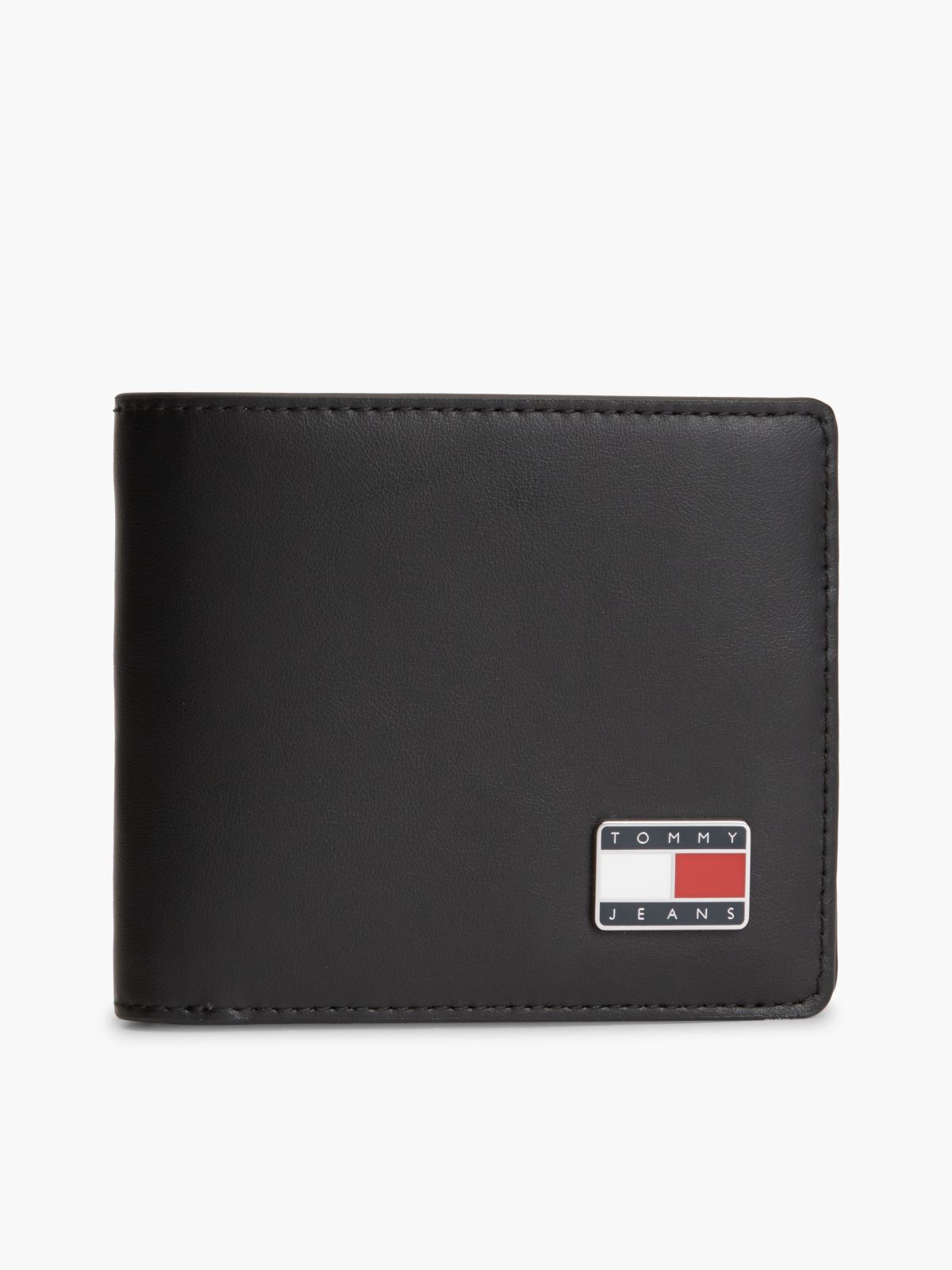 Leather Logo Plaque Bifold Wallet — Black