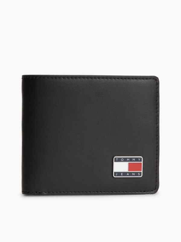 Leather Logo Plaque Bifold Wallet — Black