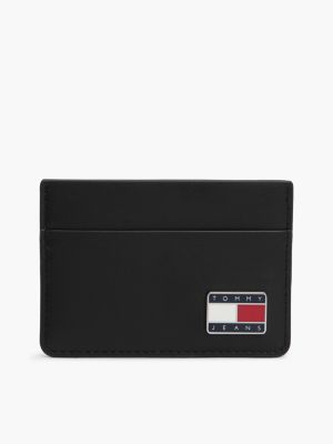 black kreditkartenetui aus leder mit logo-emblem für herren - tommy jeans