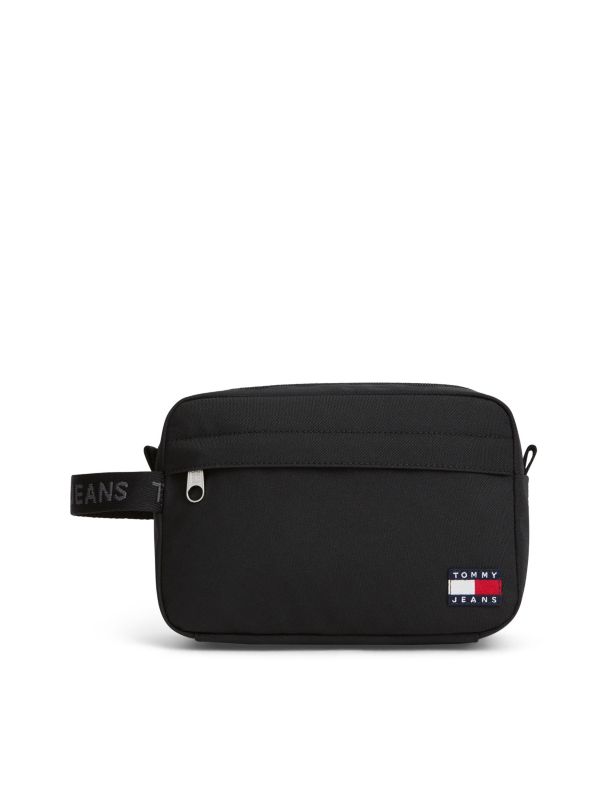 Essential Repeat Logo Textile Washbag — Black