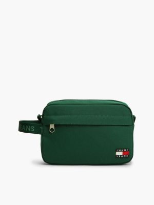 green essential repeat logo textile washbag for men tommy jeans