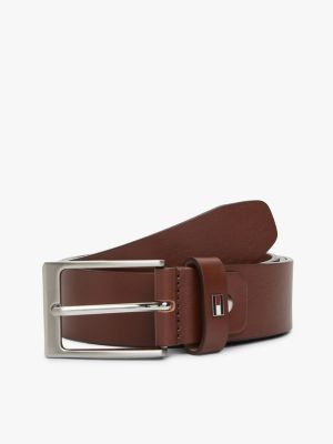 brown rectangular buckle adjustable leather belt for men tommy hilfiger