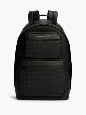 black modern textured dome backpack for men tommy hilfiger