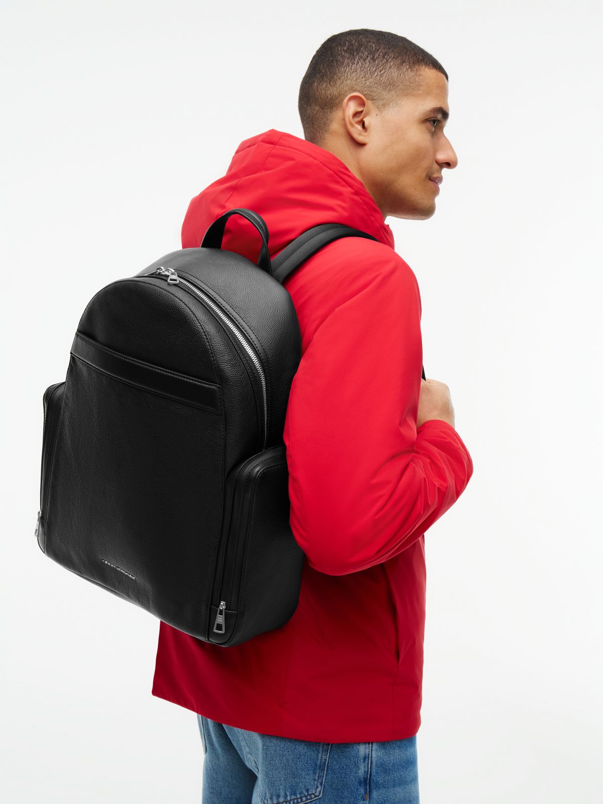 TH Business Leather Dome Backpack — Black