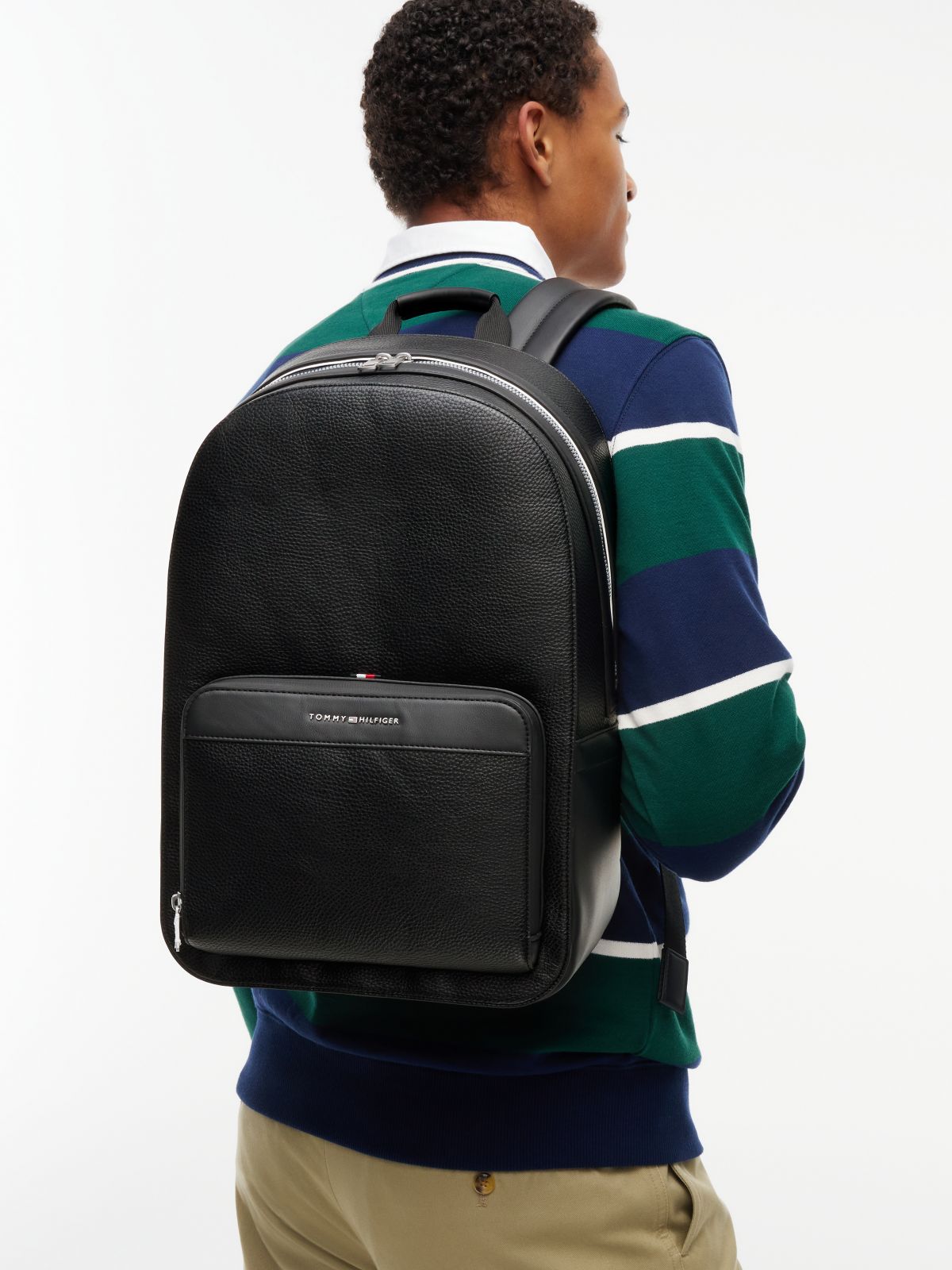 Metallic Logo Dome Backpack — Black