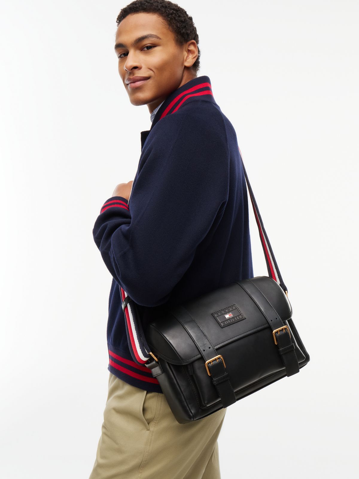 Casual Leather Crossbody Messenger Bag — Black