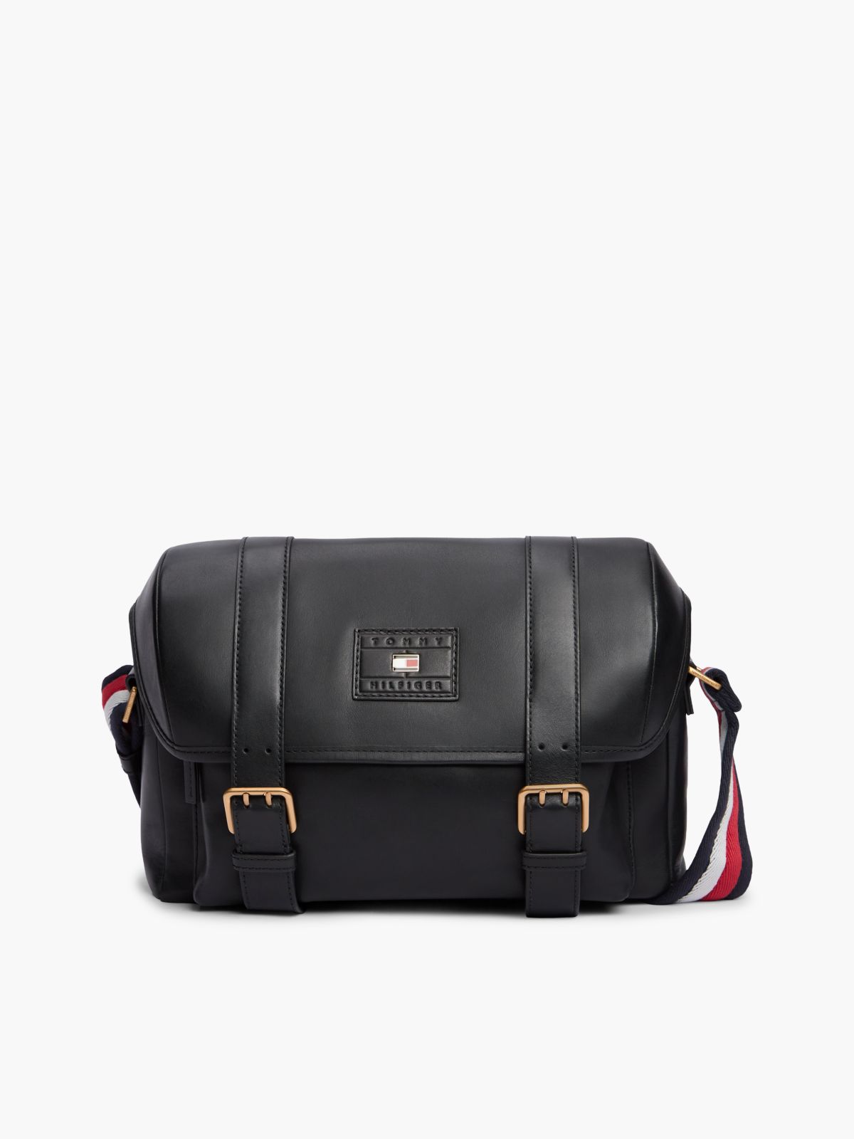 Casual Leather Crossbody Messenger Bag — Black