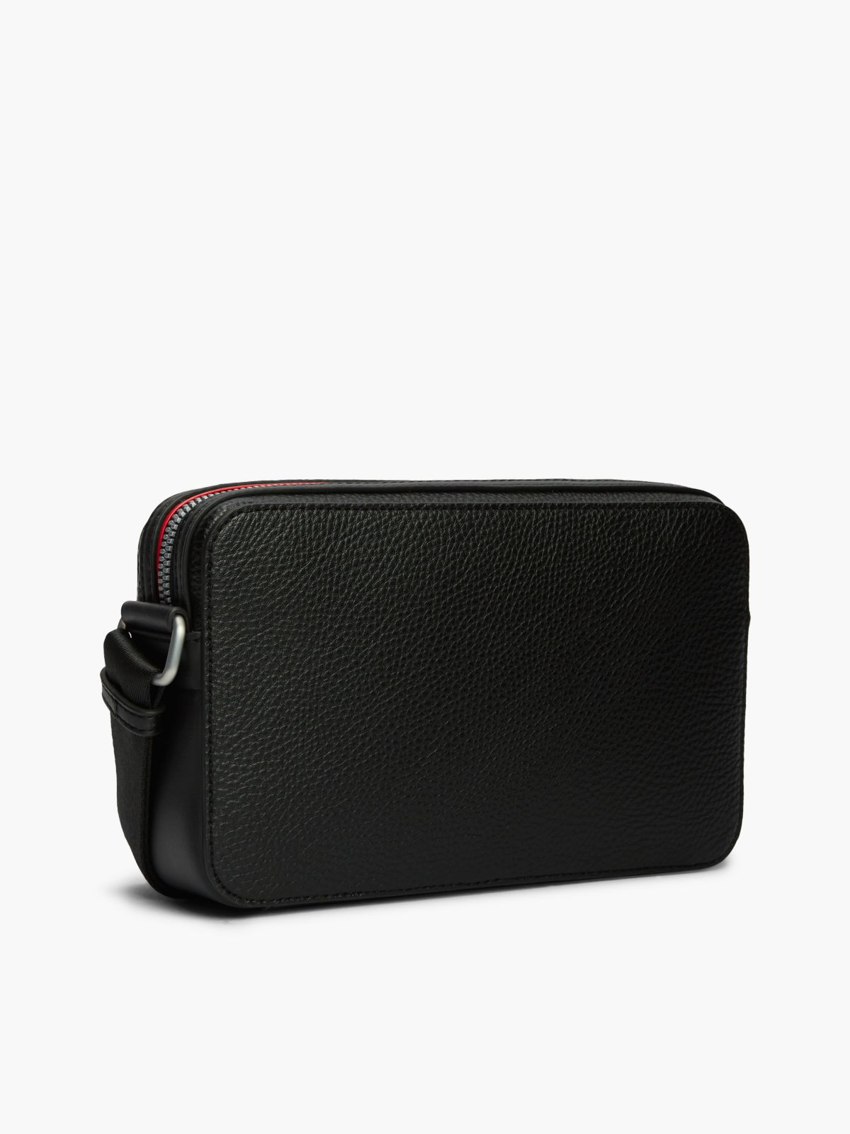 Metal Logo Textured Crossbody Reporter Bag — Black