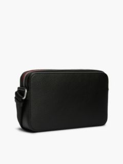 Metal Logo Textured Crossbody Reporter Bag — Black 3