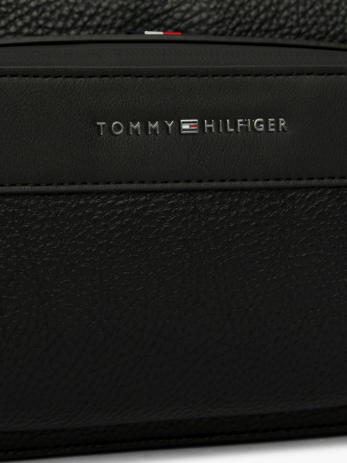 Metal Logo Textured Crossbody Reporter Bag — Black