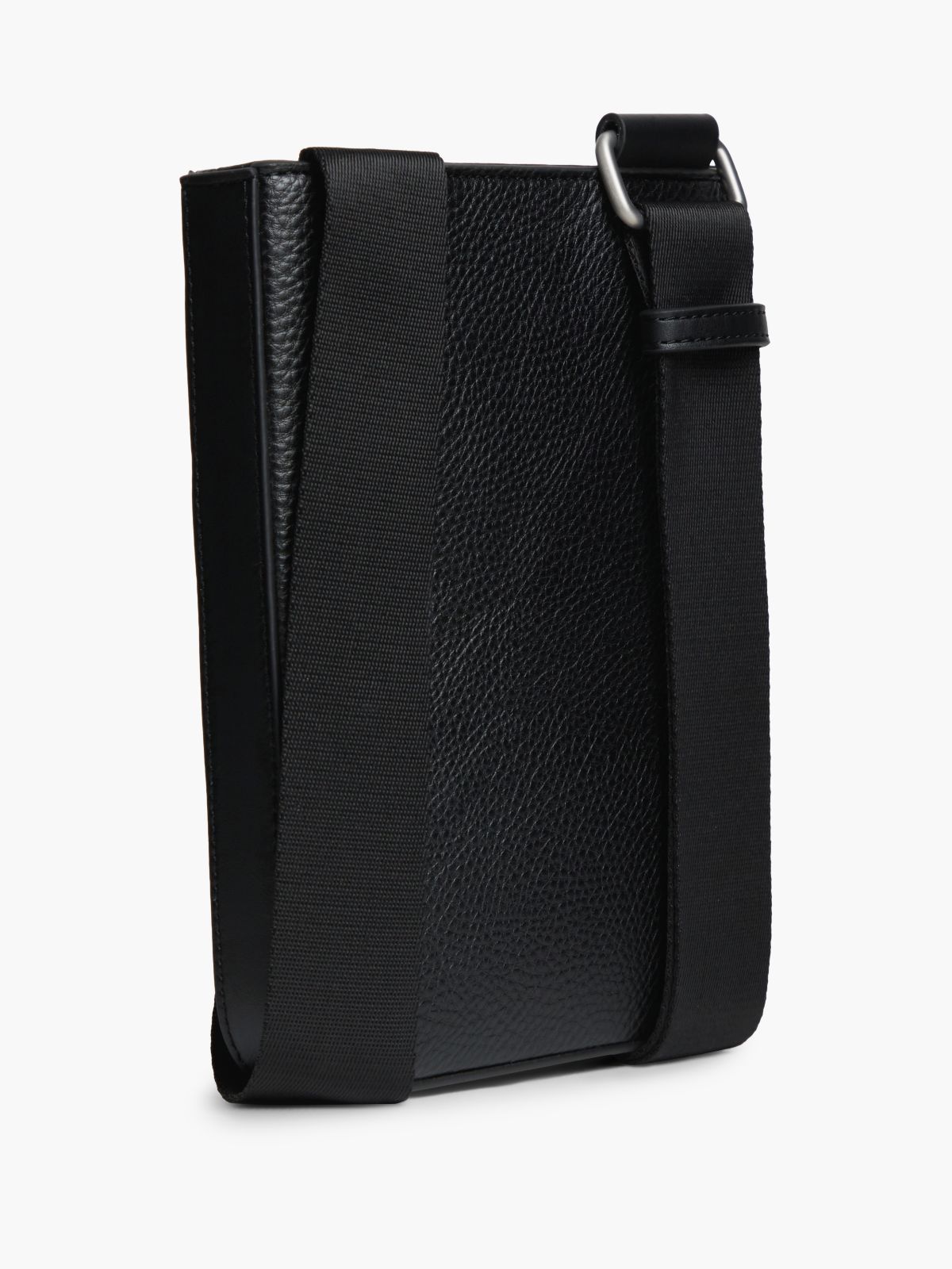 Metal Logo Textured Crossbody Bag — Black