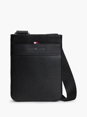 black metal logo textured crossbody bag for men tommy hilfiger