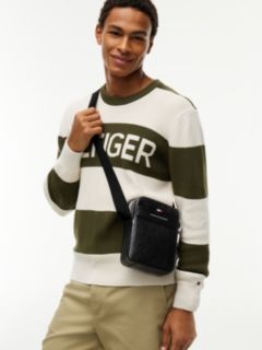 Metal Logo Textured Crossbody Reporter Bag — Black 2