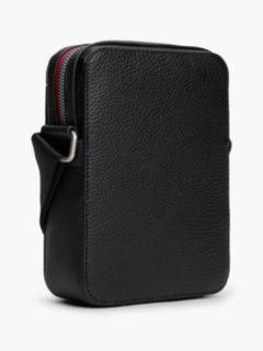 Metal Logo Textured Crossbody Reporter Bag — Black 3