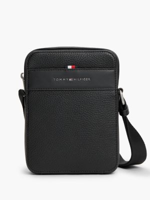 black metal logo textured crossbody reporter bag for men tommy hilfiger