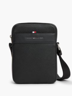 Metal Logo Textured Crossbody Reporter Bag — Black 1