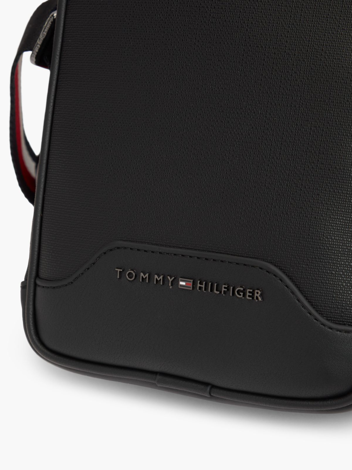 Textured Global Stripe Crossbody Reporter Bag — Black