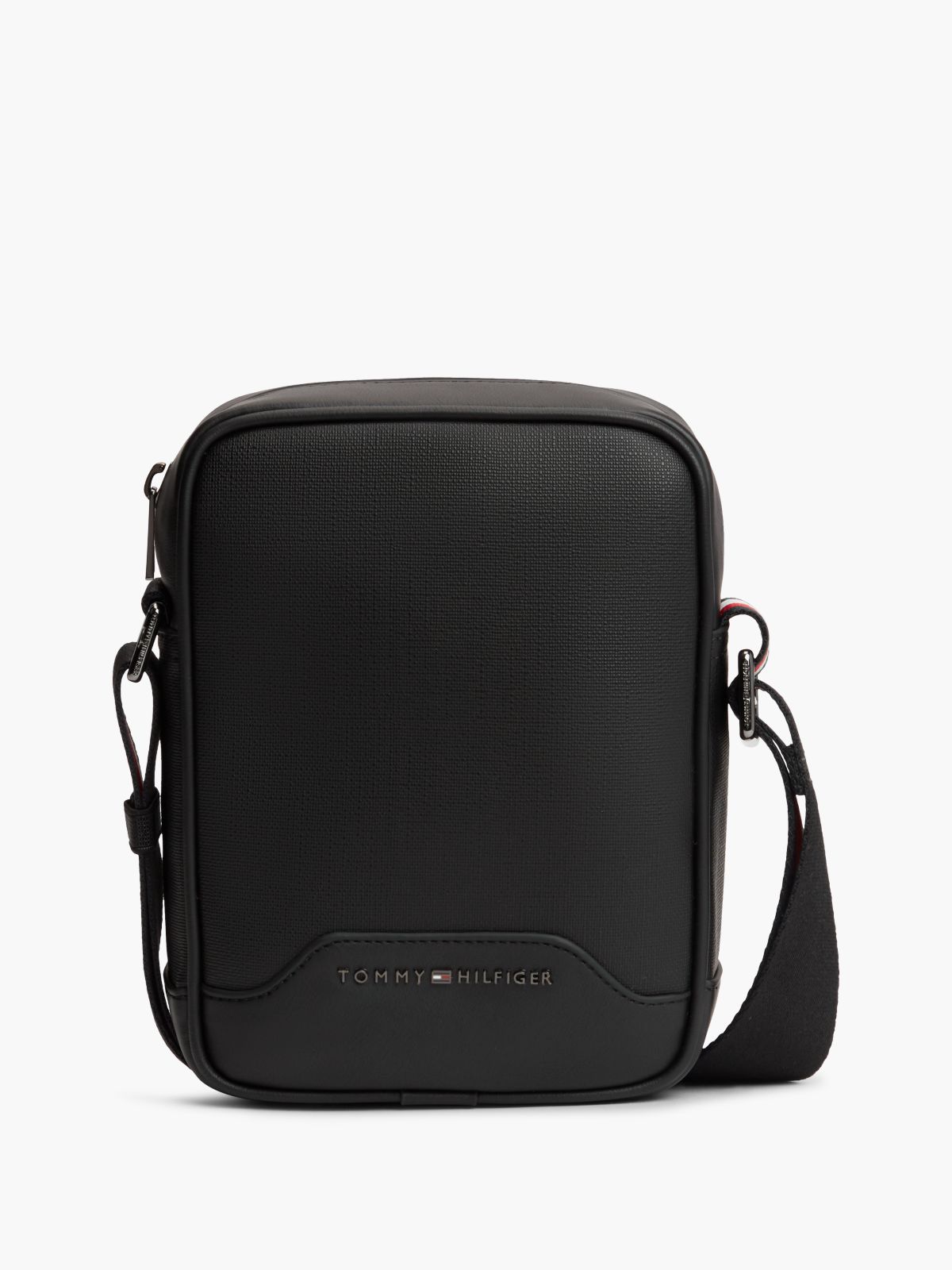 Textured Global Stripe Crossbody Reporter Bag — Black