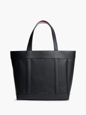 black global stripe textured tote bag for men tommy hilfiger