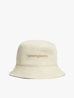 beige logo embroidery bucket hat for men tommy jeans
