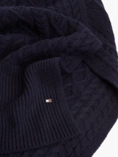 Wool Blend Cable Knit Scarf With Silk — Blue 2