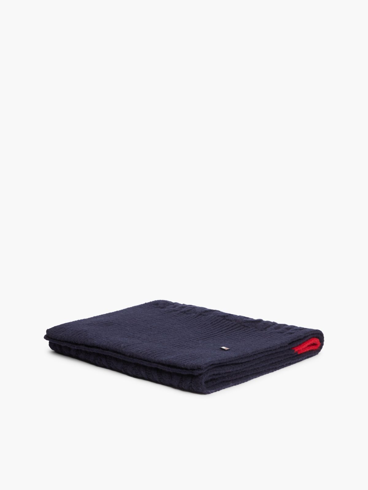 Wool Blend Cable Knit Scarf With Silk — Blue
