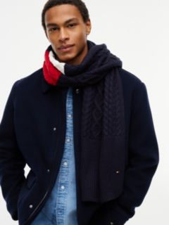 Wool Blend Cable Knit Scarf With Silk — Blue 4