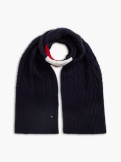 Wool Blend Cable Knit Scarf With Silk — Blue 1