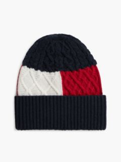 Wool Blend Cable Knit Flag Beanie — Blue 2