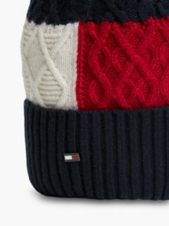 Wool Blend Cable Knit Flag Beanie — Blue 3