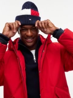 Wool Blend Cable Knit Flag Beanie — Blue 4