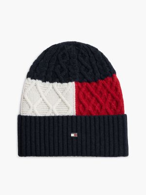 berretto in misto lana intrecciata con logo blue da uomini tommy hilfiger