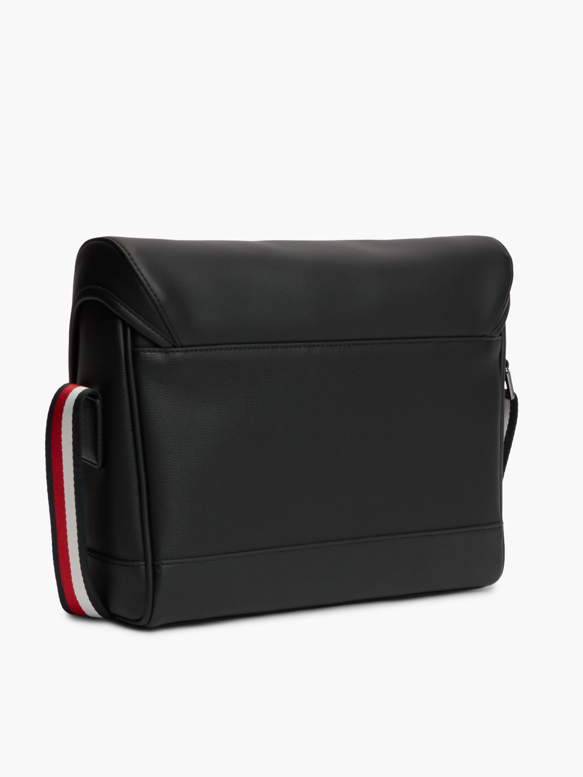 Global Stripe Strap Textured Messenger Bag — Black