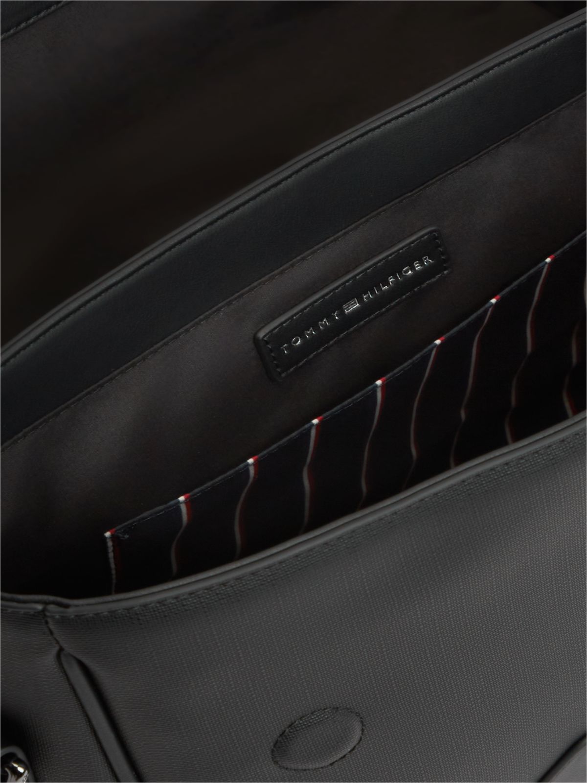 Global Stripe Strap Textured Messenger Bag — Black
