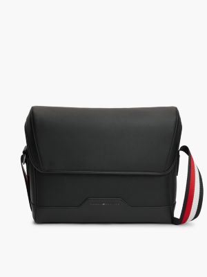 black global stripe strap textured messenger bag for men tommy hilfiger