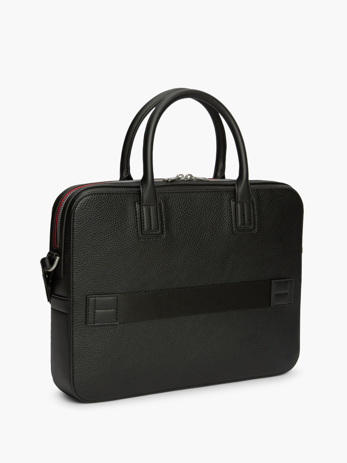 Metal Logo Textured Slim Laptop Bag — Black
