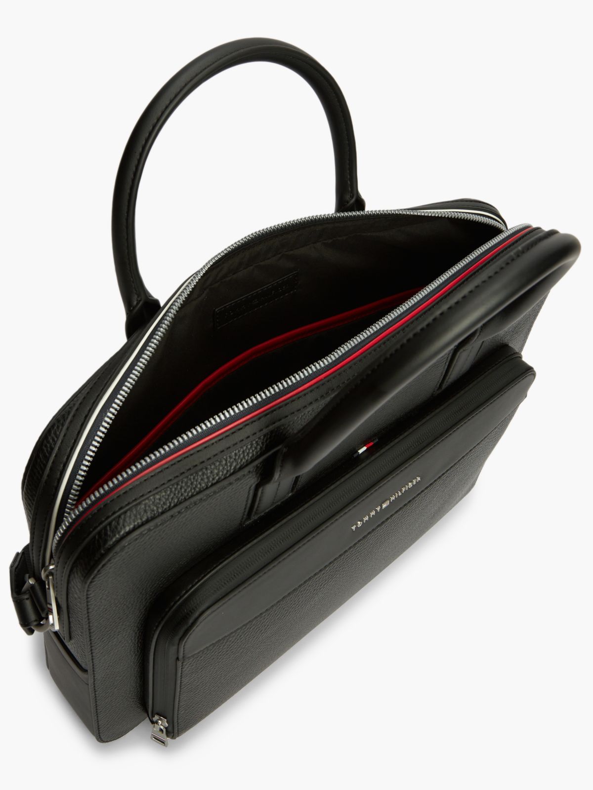Metal Logo Textured Slim Laptop Bag — Black