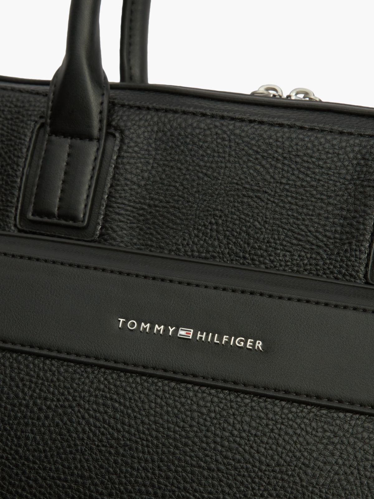 Metal Logo Textured Slim Laptop Bag — Black