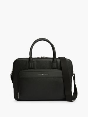 black metal logo textured slim laptop bag for men tommy hilfiger