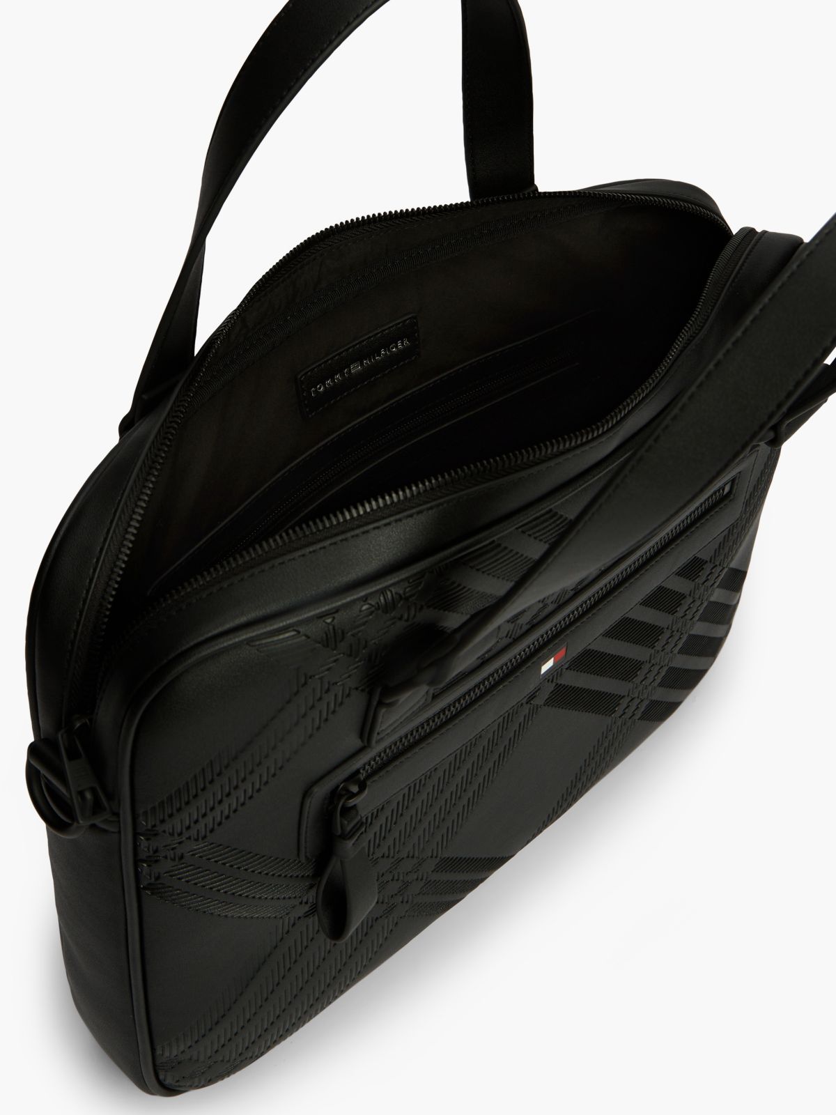 Corporate Flag Check Textured Laptop Bag — Black