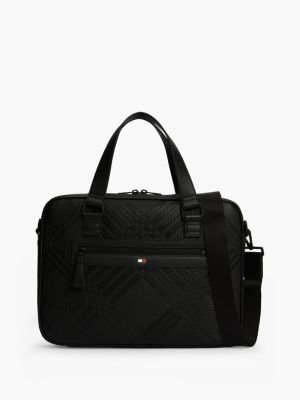 black corporate flag check textured laptop bag for men tommy hilfiger