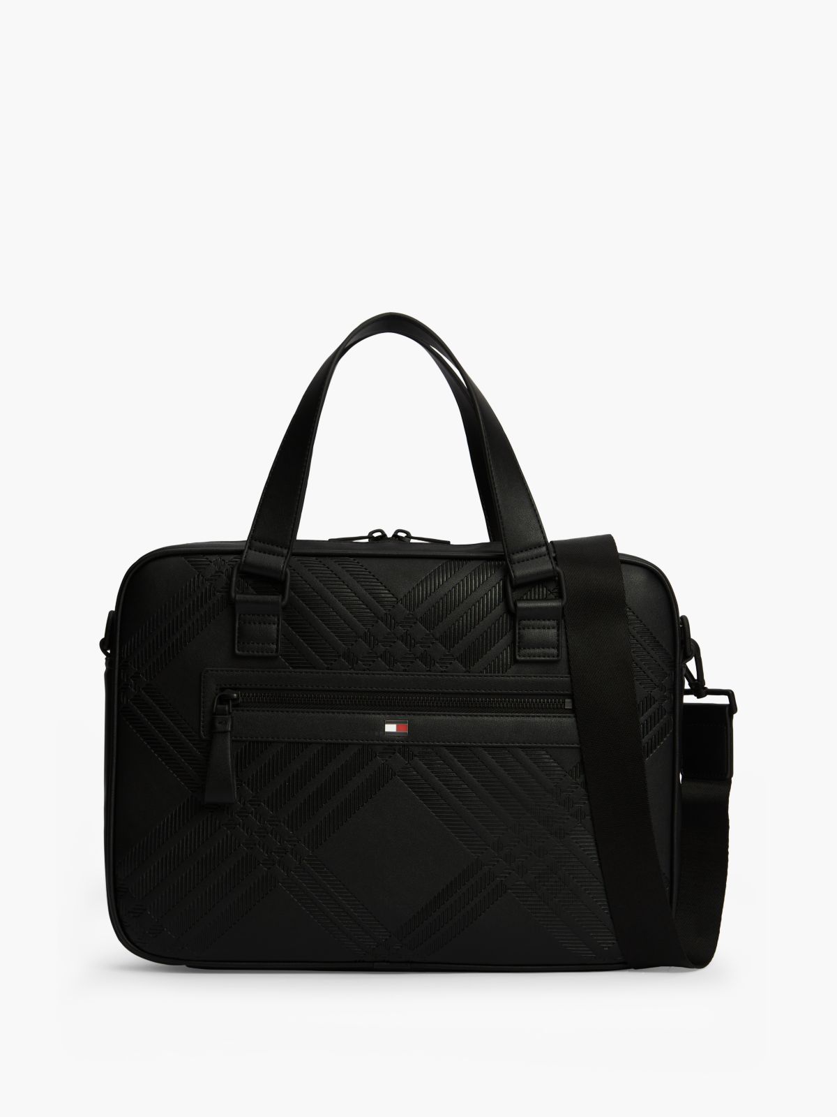 Corporate Flag Check Textured Laptop Bag — Black